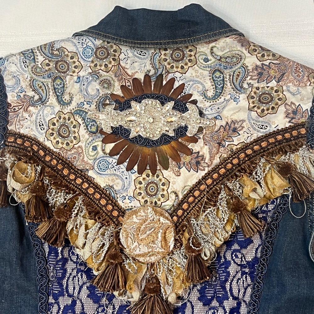 Upcycled Denim Jean Vest OOAK Coldwater Creek Denim BOHO Chic EUC Sz‎ L/XL - Picture 4 of 11